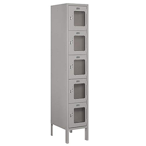 Salsbury Industries S-65155GY-A 12" Five Tier Box Style, 1 Wide x 5 Feet High x 15 Inches Deep, Assembled See-Through Metal Locker, Gray