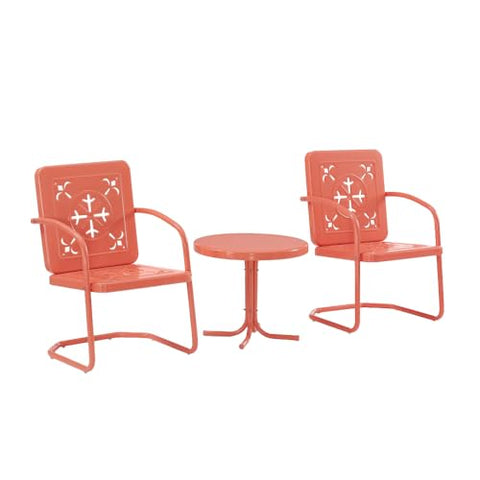 Azalea 3-Piece Retro Outdoor Chair Set Coral Gloss - Side Table & 2 Chairs