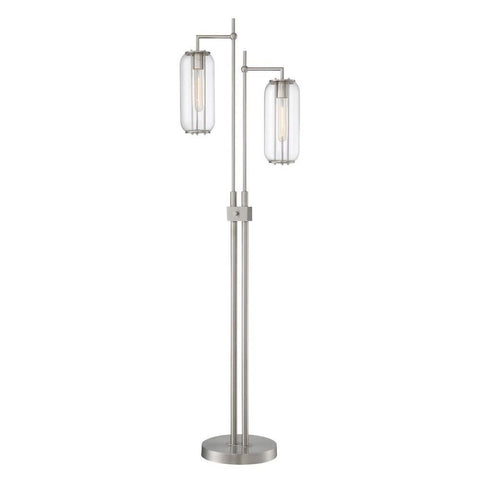 Lite Source 2-LITE Floor LAMP, BN/Clear Glass SHD, E27 Vintage T30 40Wx2 LS-83542BN/CLR