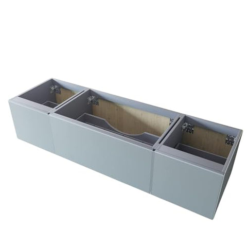 Oakestry Vitri Wall Mounted Bathroom Vanity with Nano Glass Panels, Soft Close Blum Drawers, Solid Surface Countertop, Fossil Grey, Made in Italy