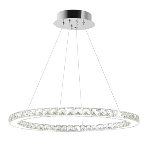 Ring 24-Inch LED Chandelier – Modern Halo Crystal Pendant Light in Polished Chrome for Dining Room, Living Room, Bedroom, or Entryway