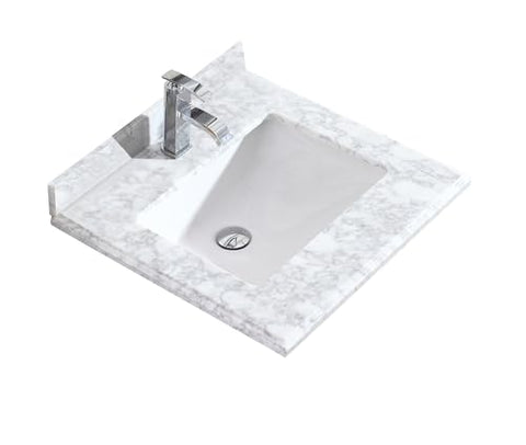 Oakestry Twenty-Four Inch Single Hole White Carrara Countertop Bathroom Vanity Top Solid Surface Sleek Modern Luxury Functional Style