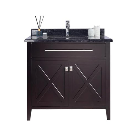 Oakestry Wimbledon 36" Brown Bathroom Vanity with Black Wood Marble Countertop, Undermount Sink, Soft Close Doors, Solid Oak Cabinet