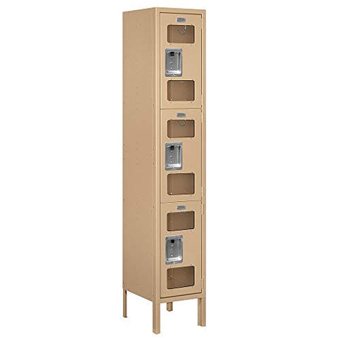Salsbury Industries S-63152TN-U 12" Triple Tier, 1 Wide x 5 Feet High x 12 Inches Deep, Unassembled See-Through Metal Locker, Tan
