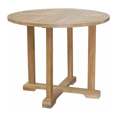 Oakestry Descanso 35-Inch Round Bar Table Solid Teak Wood Outdoor High-Top Table with Slatted Top Weather-Resistant Patio or Balcony Pub Table Natural Finish, Durable Design