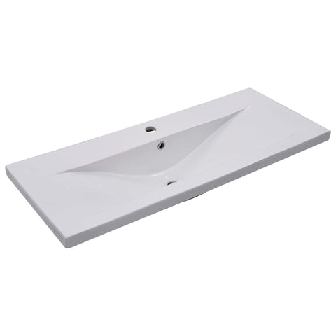 vidaXL Ceramic Built-in Bathroom Basin - Chic & Timeless Design - White - 39.8" x 15.6" x 7.3" Dimensions - Glazed Surface - Includes Overflow Feature