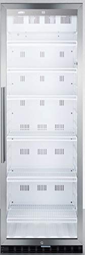 Summit 24" Full Size Beverage Cooler Refrigerator with Glass Door | Commercial Display Fridge for Wine Soda | 12.6 Cu Ft, (6) Adjustable Wire Shelves, 24"W x 24"D x 69.8"H, Stainless Steel, White, NSF