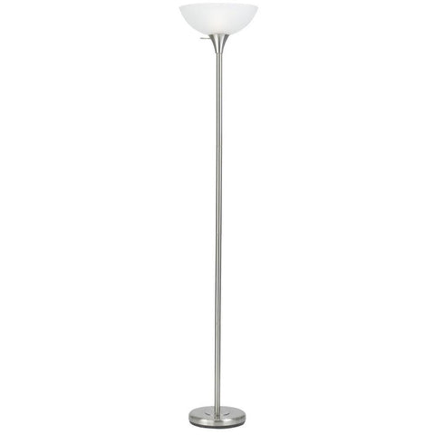 Cal 70" Height Metal Torchiere in Brushed Steel 150W/Brushed Steel/Glass/Round/Brushed Steel/Lifestyle