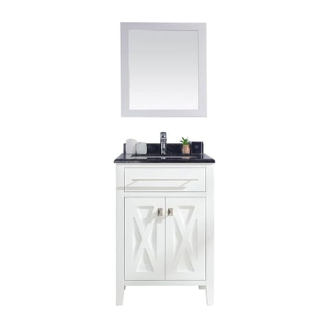 Oakestry Wimbledon 24" Bathroom Vanity with Black Wood Marble Top, Undermount Ceramic Sink, Soft Close Doors, Solid Oak Cabinet, White Finish
