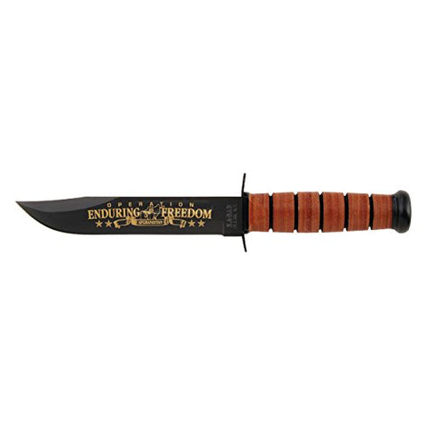 KA-BAR USMC OEF Afghanistan Commemorative Knife – 7" 1095 Cro-Van Steel Blade, Leather Handle & Sheath