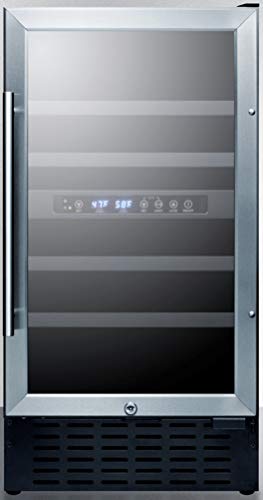 Summit SWC182ZCSS 18"" Dual Zone Built-In Wine Cellar with 28 Bottle Capacity Factory Installed Lock Digital Thermostat Reversible Door in Stainless Steel