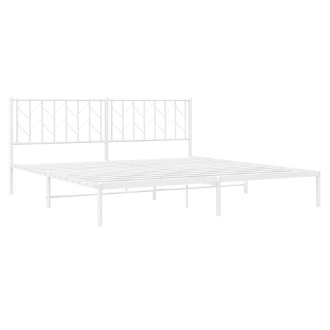 vidaXL 12'' King Metal Bed Frames with Headboard, Platform Bed Frame with Strong Metal Slats Support, Under Bed Storage, Noise Free, White, Without Mattress