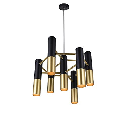 CWI Lighting 17'' Matte Black & Satin Gold Transitional Chandelier for Living Room, Bedroom, Study – LED Compatible 7-Light with E12 Bulb Base