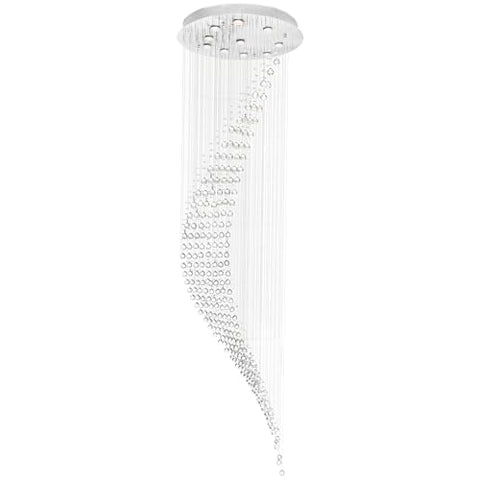 Ribbon 10-Light Flush Mount Ceiling Light, Chrome Finish with Curved Crystal Accents – Glam Modern Flush Chandelier