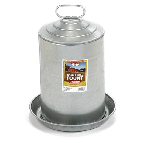 Little Giant® Double Wall Metal Poultry Fount | Poultry Waterer | Heavy Duty Galvanized Steel Waterer | Made in USA (Silver, 3 Gallon)