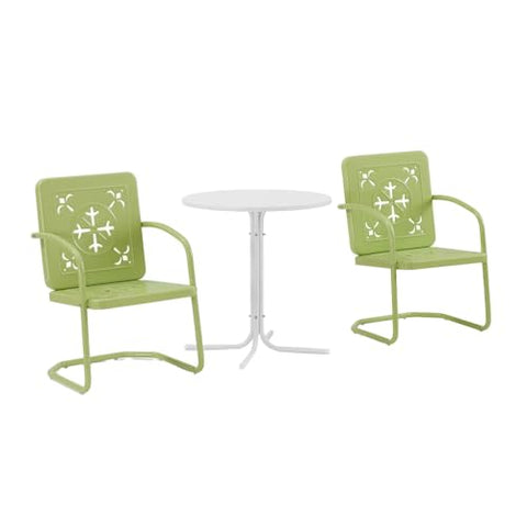Azalea 3-Piece Retro Outdoor Bistro Set Key Lime Gloss/White Satin - Bistro Table & 2 Chairs