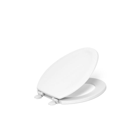 KOHLER 4647-0 Stonewood Elongated Toilet Seat, Elongated Wood Seat for Standard Toilets, Comes with Color-Matched Plastic Hinges, Home Essentials, White