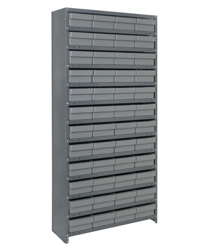 Quantum Storage Systems CL1875-606GY Closed Shelving System with Super Tuff Euro Drawers, 48 QED606 Shelf Bins, 18" D x 36" W x 75" H, Gray