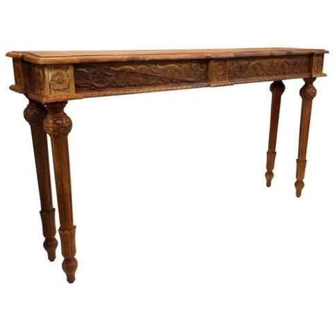 Moti Tigard Solid Wood Hand-Carved Console Table in Natural