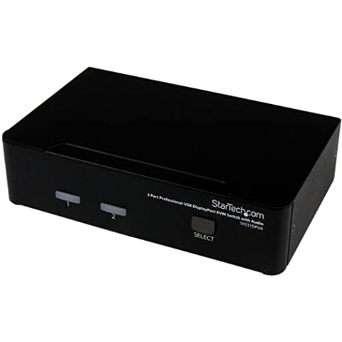 StarTech.com 2 Port DisplayPort KVM Switch - 2560x1600, TAA @60Hz - Dual Port DP USB, Keyboard, Video, Mouse Switch Box w/ Audio for Computers and Monitors (SV231DPUA)