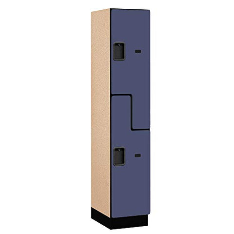 Salsbury Industries 2-Tier S-Style Extra Wide Designer Wood Locker with One Wide Storage Unit, 6-Feet High by 18-Inch Deep, Blue