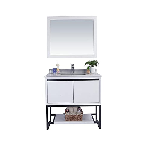 Laviva Alto 36 - White Cabinet White Stripes Marble Countertop