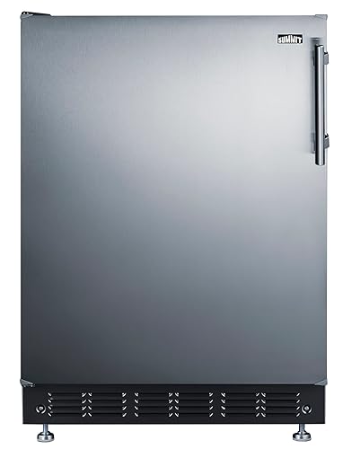Summit FF6BK2SSRSLHD 24” Wide Adjustable Under Counter Refrigerator 5.5 cu.ft. Made in Europe with Automatic Defrost Operation, Reversible Stainless-Steel Door, Deluxe black interior (Left Hand Door)
