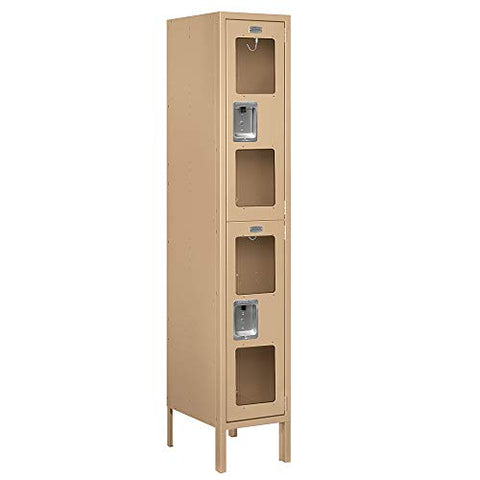 Salsbury Industries S-62155TN-A 12" Double Tier, 1 Wide x 5 Feet High x 15 Inches Deep, Assembled See-Through Metal Locker, Tan