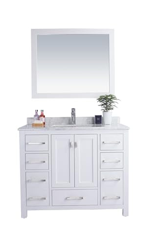 Oakestry Wilson Bathroom Vanity with White Carrara Marble Countertop, Undermount Ceramic Sink, Solid Oak Wood Cabinet, Soft Close Doors & Drawers, White, Pre-Assembled
