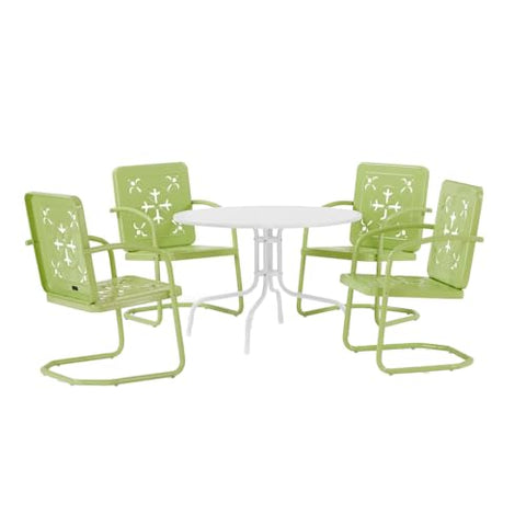 Azalea 5-Piece Round Retro Outdoor Dining Set Key Lime Gloss/White Satin - Table & 4 Chairs