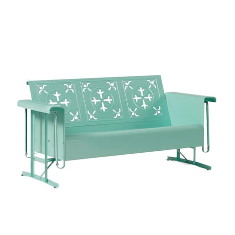 Crosley Furniture Azalea Retro Metal Outdoor Vintage Sofa Glider, 3-Person Rocking Patio Bench, Porch, Deck, Aqua Gloss