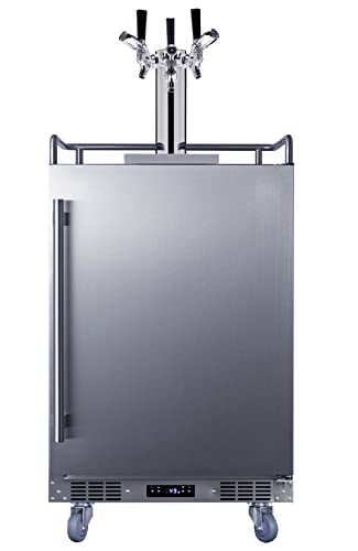 Summit Appliance BC74OSCOMTRIPLE 24" Wide Built-in Outdoor Commercial Beer Kegerator, 5.6 cu.ft. Interior, Weatherproof, Triple Tap System, Removable Locks, Digital Thermostat, Pro Style Handle