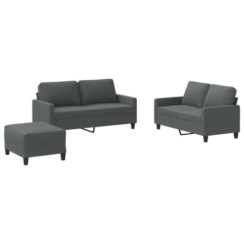 vidaXL Sofa Set with Cushions 3 Piece, Sectional Sofa with Footstool for Living Room, Loveseat Couch Armchair, Modern Style, Dark Gray Fabric
