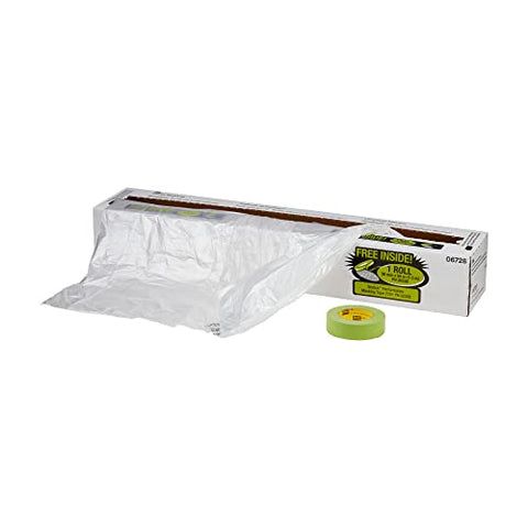 3M Overspray Protective Sheeting With 233+ Masking Tape (36 mm), 06728, Translucent, Paintable, High Density, Tear Resistant, 16 ft x 400 ft