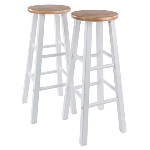 Winsome Element 2-Piece 29In Bar Stool Set, Natural/Whtie Finish, Solid Wood, Modern Design
