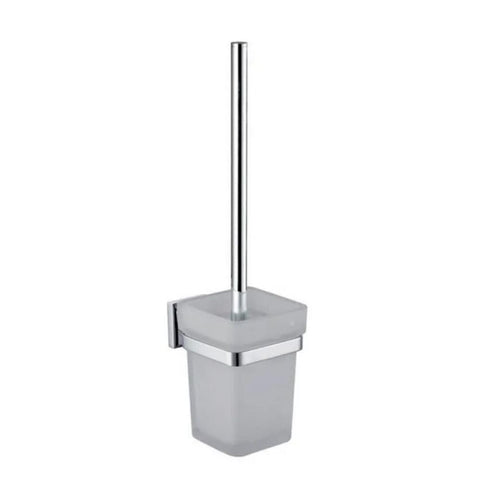 Oakestry Aqua Nuon Toilet Brush with Frosted Glass Cup Wall Mounted Bathroom Accessory Stainless Steel Handle Rust Resistant Space Saving Holder for Home and Hotel Use