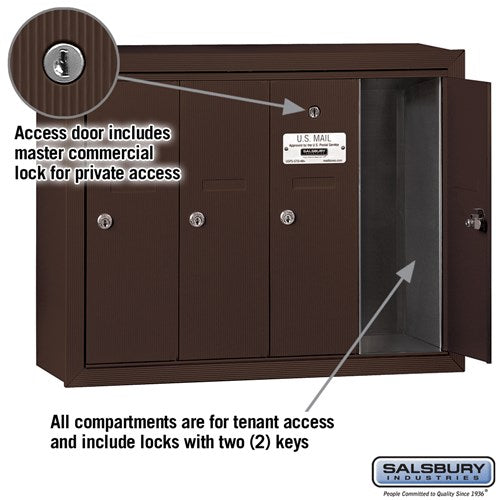 Salsbury Vertical Mailbox (Includes Master Commercial Lock) - 4 Doors - Bronze - Surface Mounted - Private Access