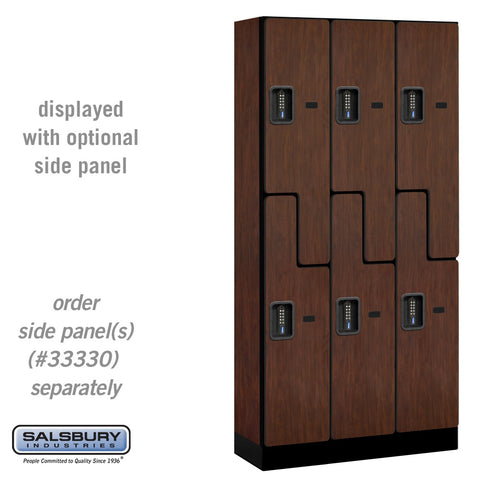 Salsbury 12" Wide Double Tier 'S' Style Designer Wood Locker - 3 Wide - 6 Feet High - 15 Inches Deep - Mahogany - Black Electronic Locks