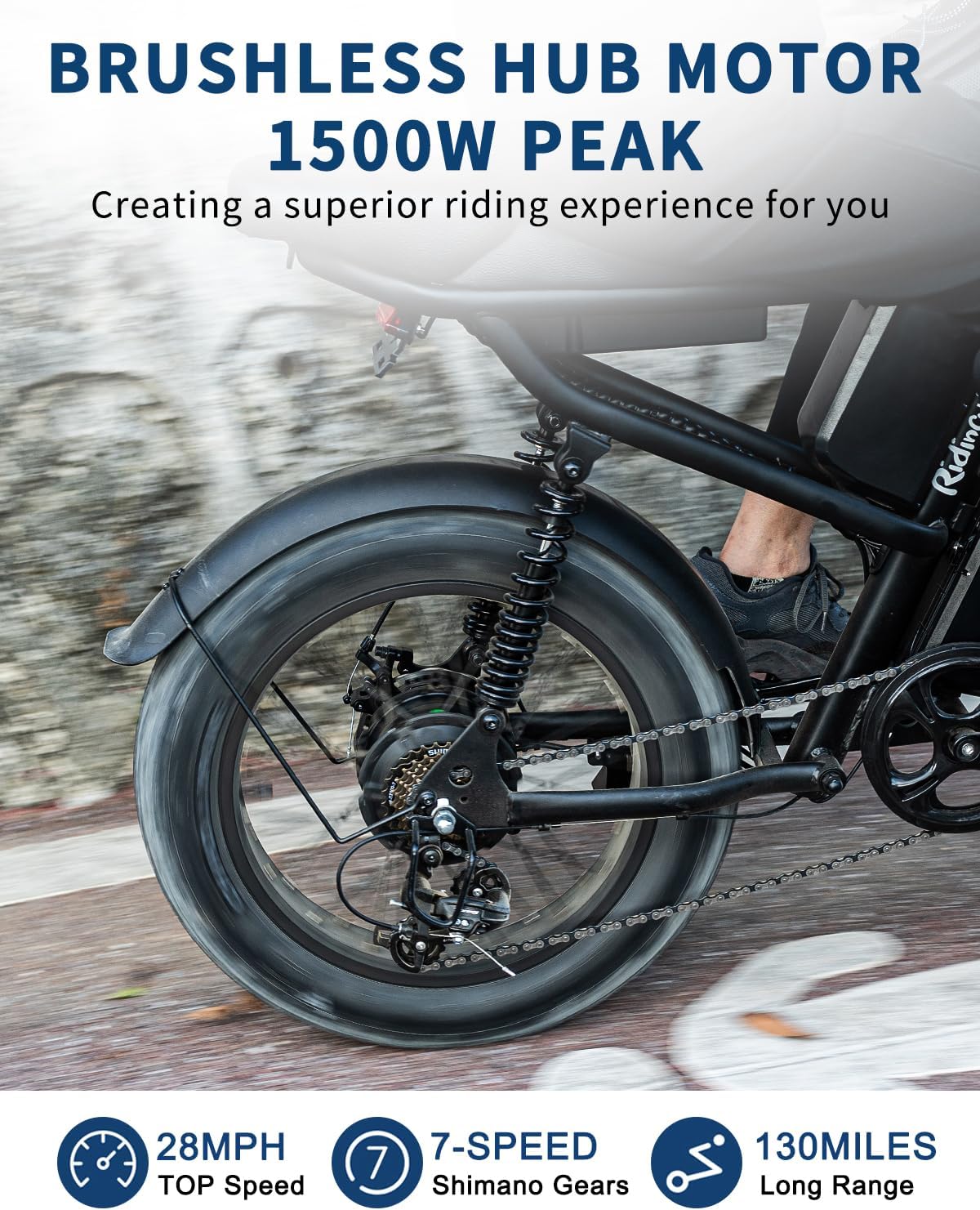 1500W Electric Dirt Bike for Adults - Full Suspension, 20" Fat Tire, Long Seat, 28MPH, 37-150 Mile Range, 750WH/1500WH Battery, All-Terrain Moped Ebike for Snow, Sand, Mountains & Roads