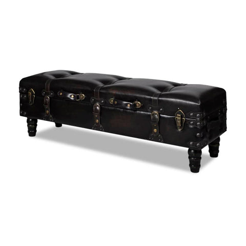 vidaXL Retro Dark Brown Storage Bench 43.7" Solid Pine Wood and Faux Leather â€“ Ample Storage Space, Portable Design and Comfortable Seating Experience