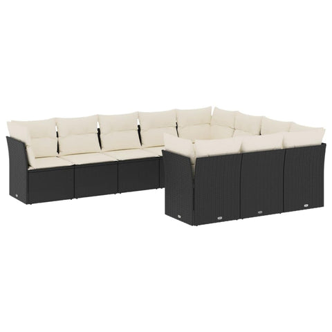 vidaXL Patio Sofa Set with Cushions 10 Piece, Outdoor Conversation Set, Sectional Sofa for Balcony Garden, Modern Style, Black Poly Rattan