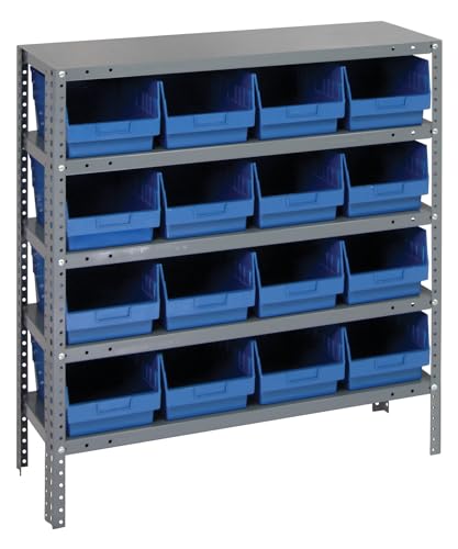 Quantum Storage Systems 1839-208BL Store More Steel Shelving Unit with 6" Shelf Bins, 18" D x 36" W x 39" H, Blue