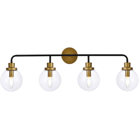 Living District Indoor Modern Home Decorative Bright Ceiling Hanson 4 Lights Bath Sconce in Black with Brass with Clear Shade