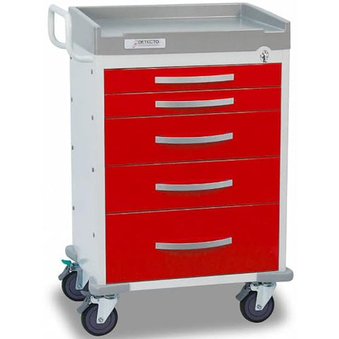 Cardinal Scale RC33669RED Rescue Cart44; White Frame With 5 Red Drawers