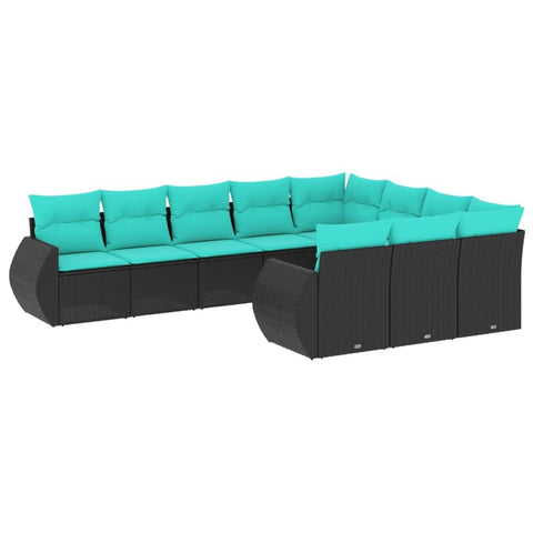 vidaXL Patio Sofa Set with Cushions 10 Piece, Outdoor Conversation Set, Sectional Sofa for Balcony Garden, Modern Style, Black Poly Rattan