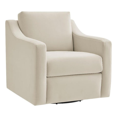 Modway Liora Performance Velvet Swivel Accent Chair in Alabaster Comfortable Stain-Resistant Velvet Armchair with Curved Armrests for Living Room, Bedroom, Reading Nook