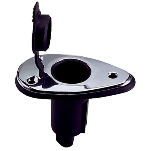 Perko 1048P00DP Chrome-Plated 2-Pin Plug-In Light Base with 5° Rake - 3.5" x 2" Base
