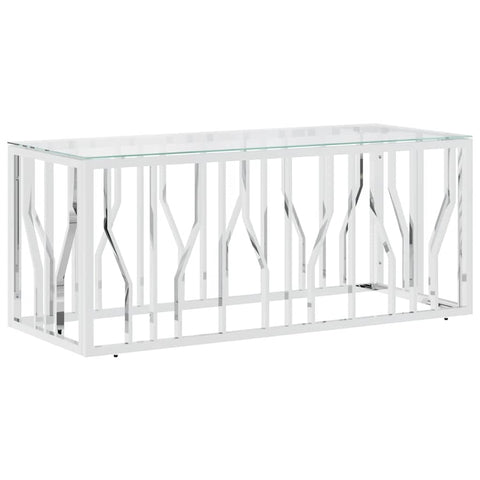 vidaXL Stainless Steel and Glass Coffee Table - Modern Silver Rectangular Side Table for Living Room - Durable, and Easy to Clean