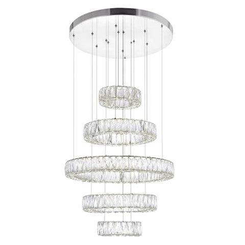 CWI Lighting Madeline 24-Inch 5-Ring Chandelier with Integrated LED, Chrome Finish – Modern Glam Ceiling Light Fixture for Living Room, Dining Room, Entryway