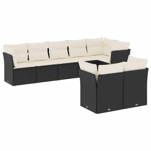 vidaXL Patio Sofa Set with Cushions 8 Piece, Outdoor Conversation Set with Storage, Patio Furniture Set, Modern Style, Black Poly Rattan